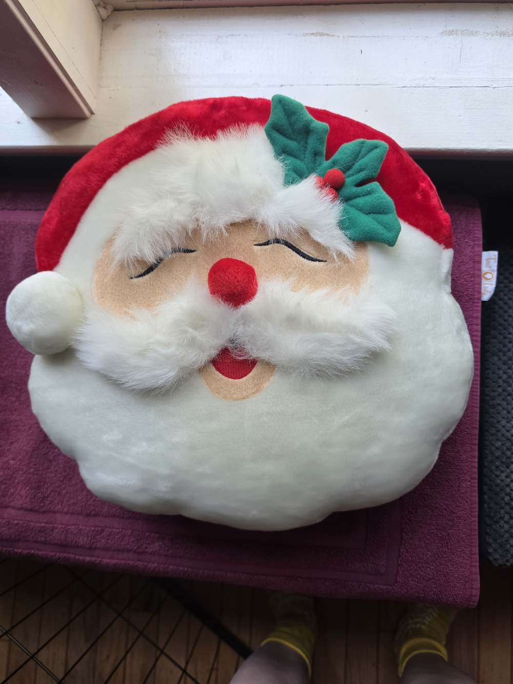Holiday Santa Face Plush Pillow - Red and White
